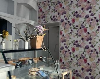 Mahalia Rose Floral Wallpaper. Peel and Stick and Traditional Wallpaper Options. Removable. Accent Wall. Floral.