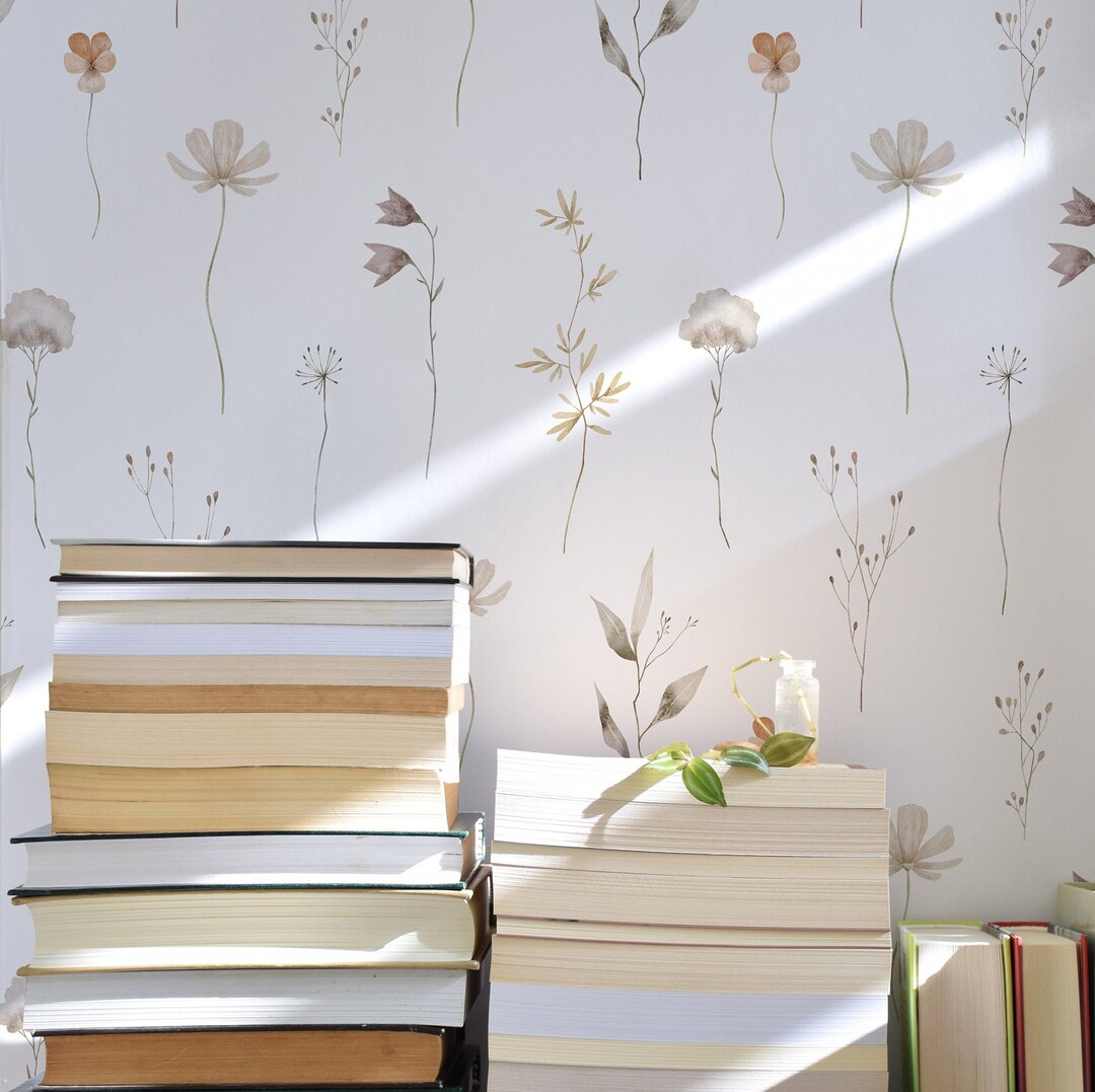 Muted Floral Wallpaper. Peel and Stick and Traditional Wallpaper