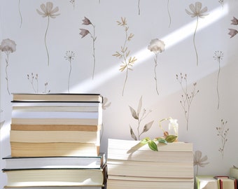 Muted Floral Wallpaper.  Peel and Stick and Traditional Wallpaper Options. Removable. Accent Wall. *