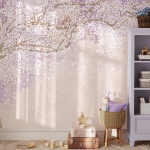 Sakura Nursery Wallpaper Mural. Bedroom Mural Wallpaper. Removable Peel and Stick + Traditional Wallpaper Options. Floral Mural.