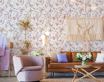 Watercolor Garden Wallpaper. Peel and Stick Wallpaper. Removable. Accent Wall.