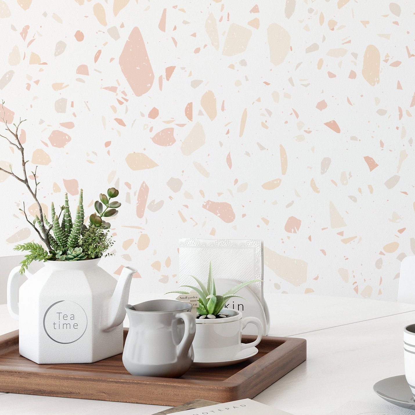 Beautiful Pink Terrazzo Wallpaper. Terrazzo Wallpaper. Peel Etsy