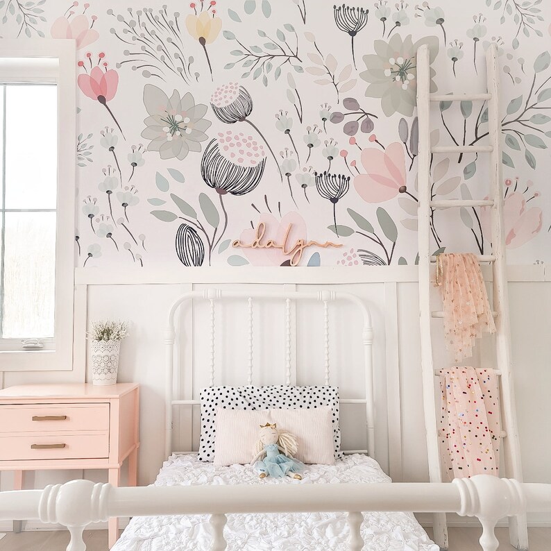 Nursery Wallpaper/mural. Watercolor Floral. Peel and Stick and - Etsy
