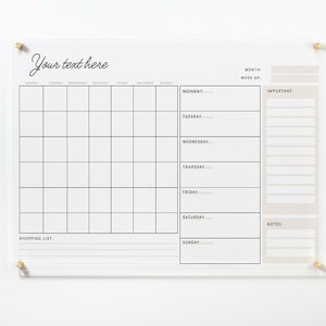 Acrylic Wall Calendar 2023 - Personalized Dry Erase Board - Wall Calendar with Side Notes -  Monthly and Weekly Calendar - Family Planner