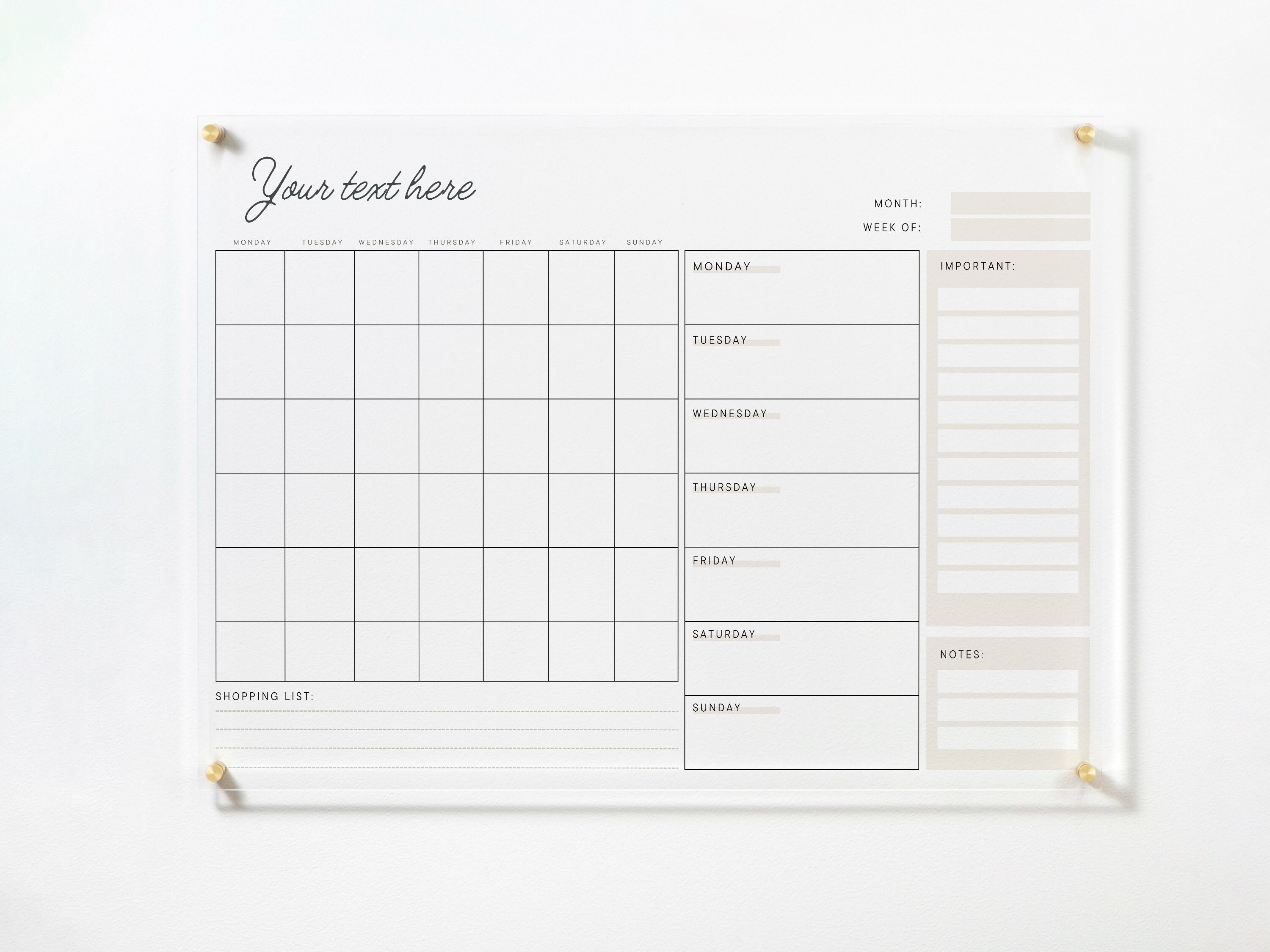Acrylic Wall Calendar 2023 - Personalized Dry Erase Board - Wall Calendar with Side Notes -  Monthly and Weekly Calendar - Family Planner