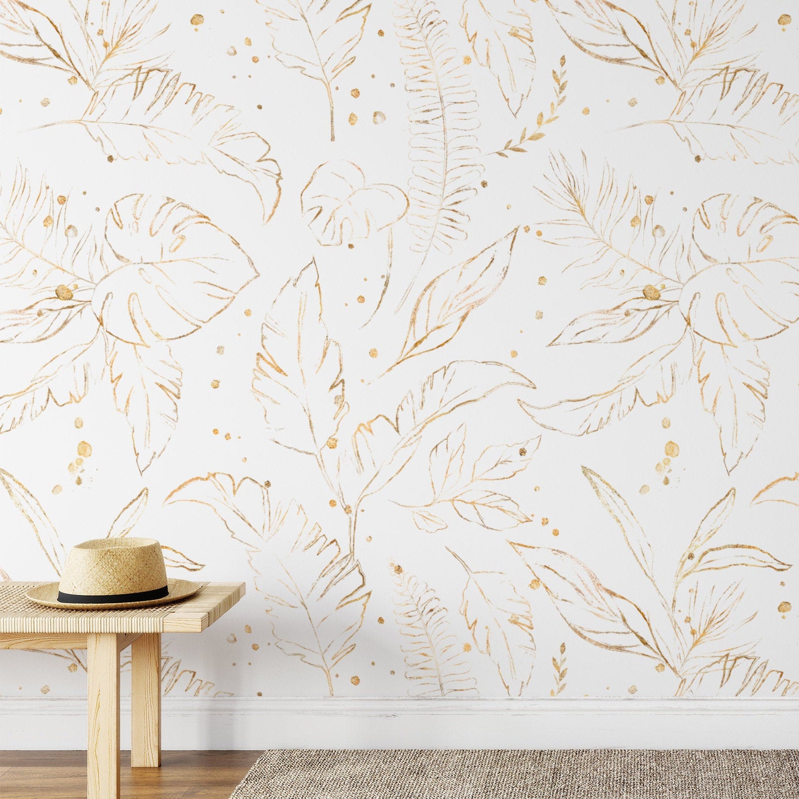 Gold Tropical Floral Wallpaper. Peel and Stick Wallpaper AND - Etsy Gold Tropical Floral Wallpaper. Peel and Stick Wallpaper AND - Etsy