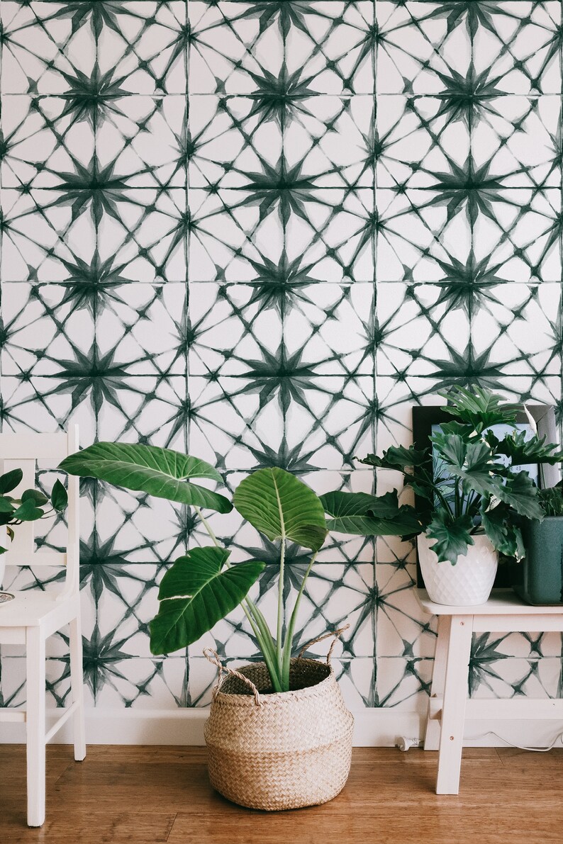 Hand Painted Wallpaper. Hunter Green Color. Peel and Stick and Etsy