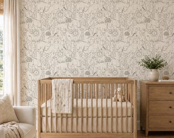 Savannah Sketch Wallpaper. Peel and Stick Wallpaper. Removable. Accent Wall. Many Colours Available. *