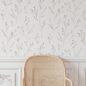 Minimal Floral Wallpaper. Color: Beige. Peel and Stick Wallpaper. Removable. Accent Wall. Multiple Colors Available. Beige. *