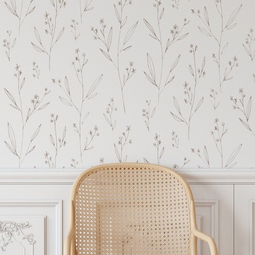 Papier peint floral minimaliste. Couleur : beige. Papier peint autocollant. Amovible. Mur d'accent. Plusieurs couleurs disponibles. Beige. *