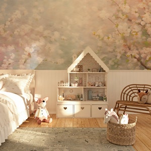 Pastel Blossom Mural. Bedroom Mural Wallpaper. Removable Peel and Stick + Traditional Wallpaper Options. Nursery Mural. Floral Wallpaper.