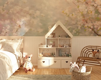 Pastel Blossom Mural. Bedroom Mural Wallpaper. Removable Peel and Stick + Traditional Wallpaper Options. Nursery Mural. Floral Wallpaper.