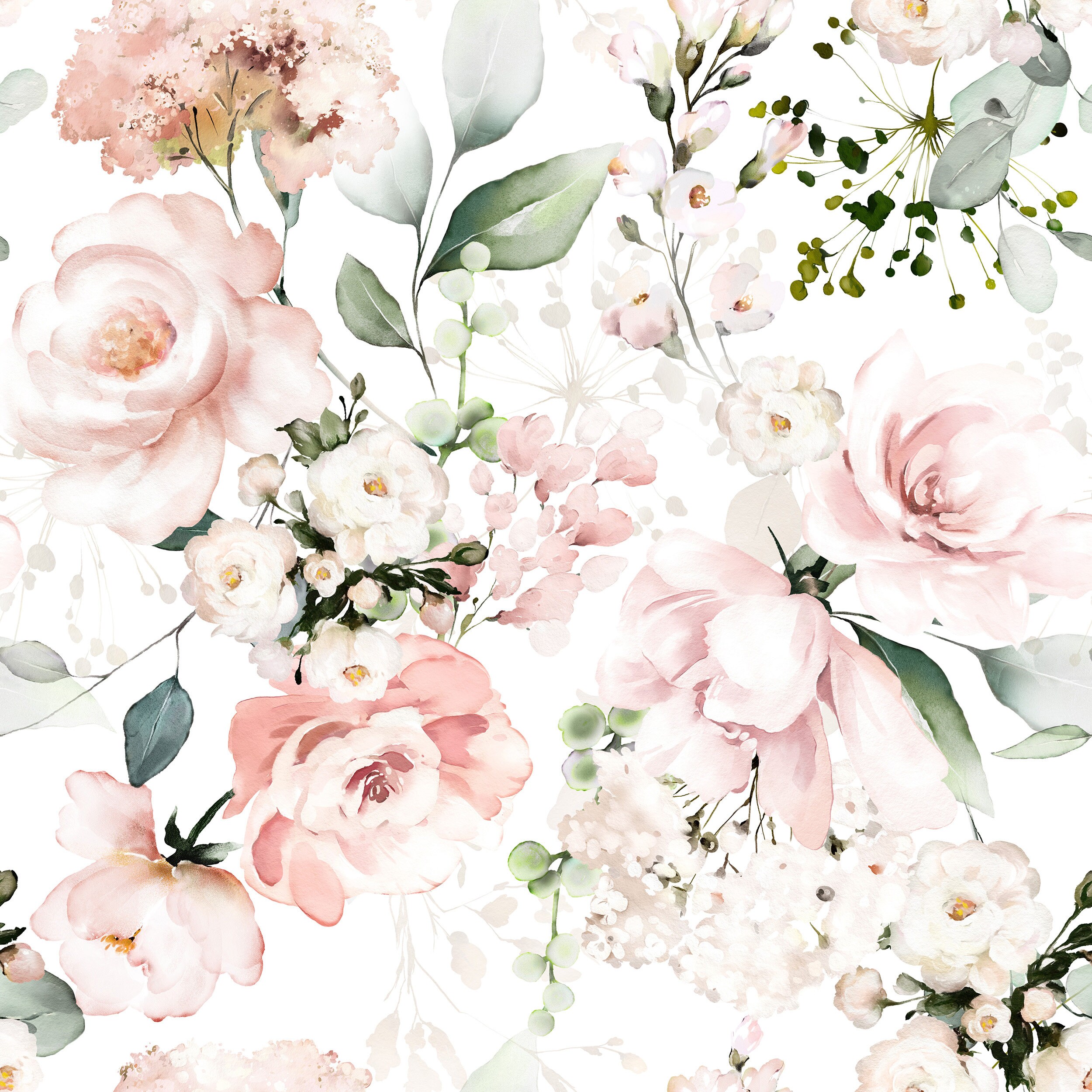 Soft Watercolour Floral Wallpaper. Peel + Stick Wallpaper and ...