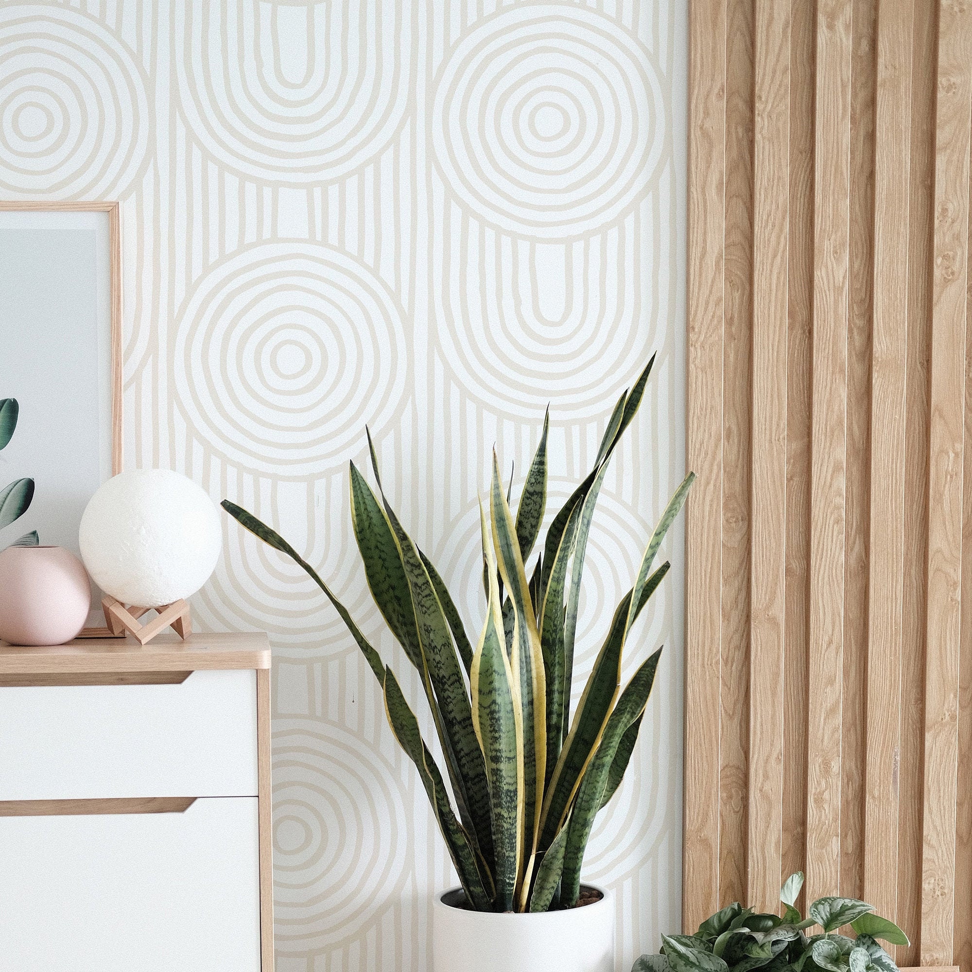Zen Abstract Wallpaper. Ecru Color.  Peel and Stick Wallpaper. Remova…
