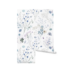 Flora and Dragonfly Wallpaper. Peel and Stick Wallpaper AND Traditional