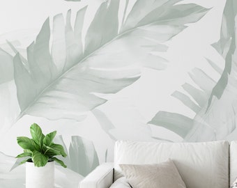 Light Sage Tropical Floral Wallpaper. Peel and Stick Wallpaper. Removable. Accent Wall. Multiple color options available. *