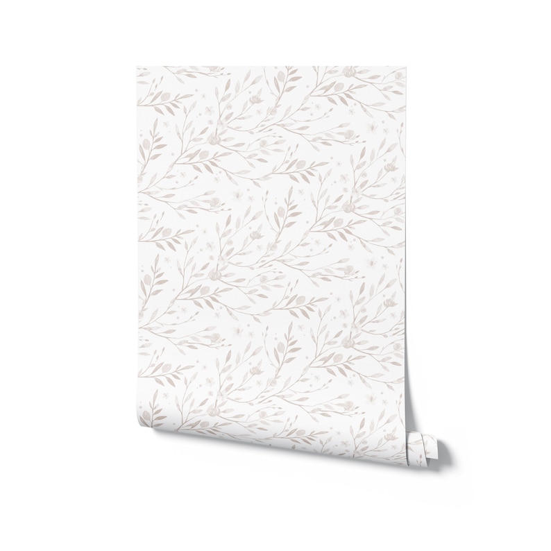 Minimal Floral Wallpaper. Linen Color Wallpaper. Peel and Stick Wallpaper. Removable. Multiple colors available. 25 Inch. image 10
