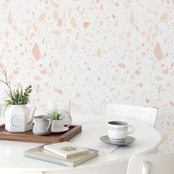 Beautiful Pink Terrazzo Wallpaper. Terrazzo Wallpaper. Peel and Stick Wallpaper. Removable. Accent Wall. *