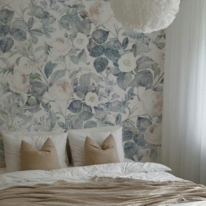 Faded Luxury Wallpaper. Removable Peel + Stick and Traditional Wallpaper Options. Accent Wall. Vintage Floral. Flower Wallpaper. Bedroom.