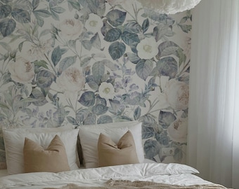 Faded Luxury Wallpaper. Removable Peel + Stick and Traditional Wallpaper Options. Accent Wall. Vintage Floral. Flower Wallpaper. Bedroom.