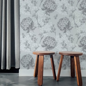 Modern Hydrangea Wallpaper. Peel + Stick Wallpaper and Traditional Options. Multiple Colours. *
