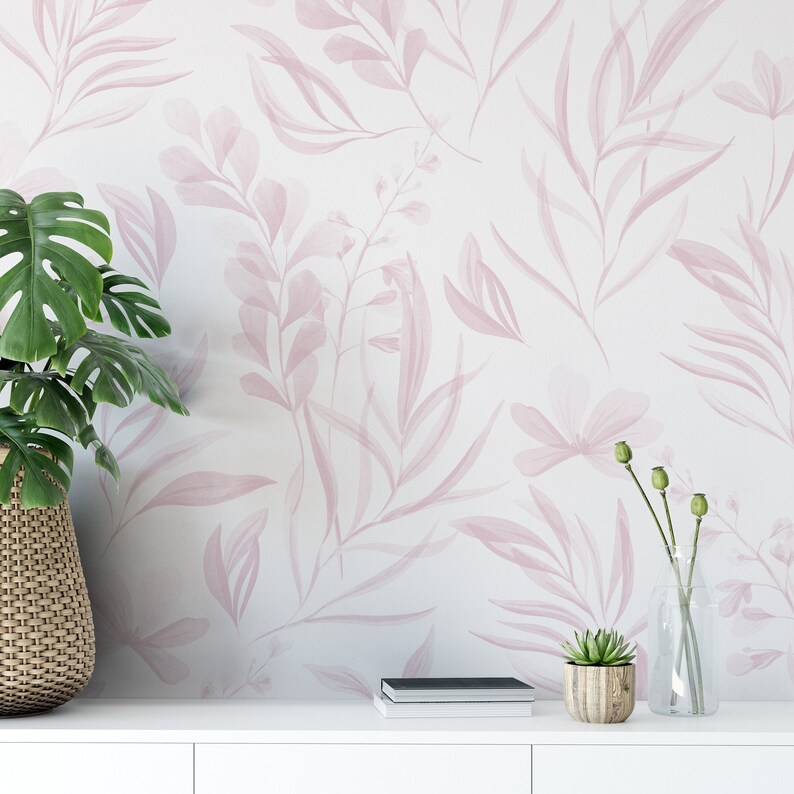 Watercolor Floral Wallpaper. Color Dusty Pink. Peel and Stick Etsy