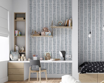 Hand Painted Nursery Boho Wallpaper. Pale Blue Color. Peel + Stick Wallpaper and Traditional Options. Multiple Colors Available. *