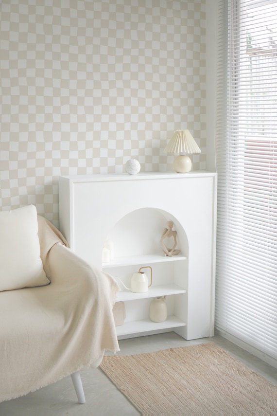Funky Checkered Wallpaper Ecru. Removable Peel Stick and - Etsy