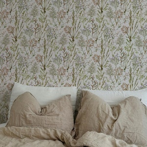 Rustic Meadow Wallpaper. Removable Peel + Stick and Traditional Wallpaper Options. Botanical Wallpaper.