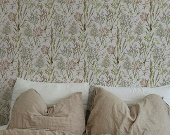 Rustic Meadow Wallpaper. Removable Peel + Stick and Traditional Wallpaper Options. Botanical Wallpaper.
