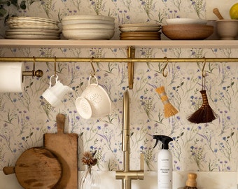 Wildflower Floral Wallpaper. Color: Original. Peel and Stick or Traditional Wallpaper Options. Nursery Floral. Accent Wall. *