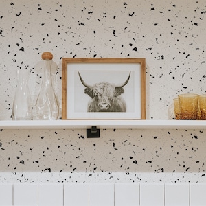 Black and White Terrazzo Wallpaper.  Monochrome Terrazzo Wallpaper. Peel and Stick Wallpaper. Removable. Accent Wall. *
