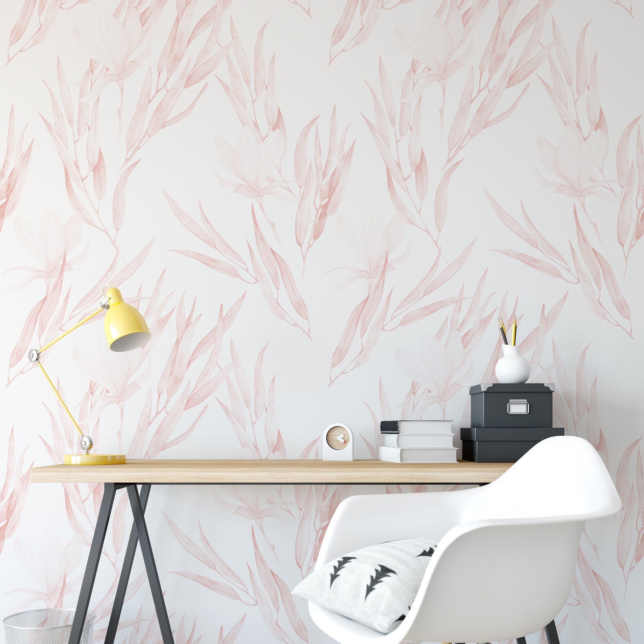 Dusty Pink Floral Wallpaper. Hand Painted Watercolor. Peel and | Etsy