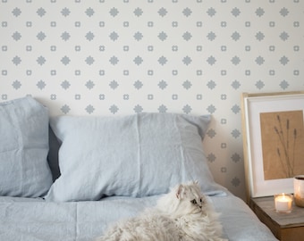 Geometric Watercolor Wallpaper. 2024. Color: Pale Blue Wallpaper. Peel and Stick and Traditional Options. Multiple colors available.Bedroom*