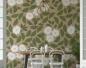 Floral Mural Wallpaper. Original Colors.  Peel and Stick and Traditional Wallpaper Options. Removable. Accent Wall. Bedroom Wallpaper. *