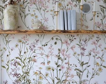 WildFloral Wallpaper. White Background Wallpaper. Peel and Stick Wallpaper. Removable. Multiple colors available. 50 Inch. *