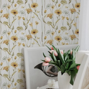 Sunflower Wallpaper. Watercolor. Spring 2022. Color: Original. Peel and Stick or Traditional Wallpaper Options. Accent Wall. Modern. *