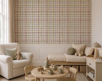 Harper Plaid Wallpaper. Color: Nude. Peel and Stick Wallpaper. Removable. Accent Wall. Many Colours Available. *