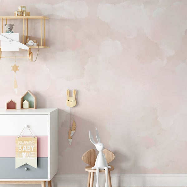 Nursery Wallpaper/Mural. Watercolor Blush. Peel and Stick and Traditional Wallpaper Options. Accent Wall. 75” Repeat. 6173392. *
