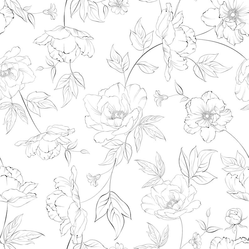 Dainty Floral Line Wallpaper. Peel and Stick and Traditional Wallpaper Options. Removable. Multiple Colours Available. 25". * bild 2