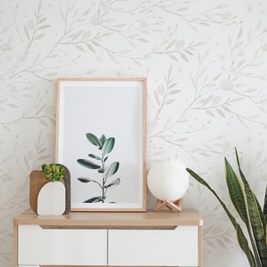 Minimal Floral Wallpaper. Linen Color Wallpaper. Peel and Stick Wallpaper. Removable. Multiple colors available. 25 Inch. image 1