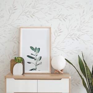 Minimal Floral Wallpaper. Linen Color Wallpaper. Peel and Stick Wallpaper. Removable. Multiple colors available. 25 Inch. image 1