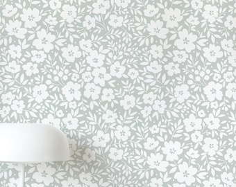 Flower Power Wallpaper - Light Sage. Peel and Stick Wallpaper. Removable. Accent Wall. Multiple color options available. 50 inch. Green.