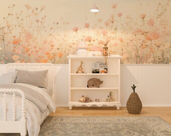 Wildflower Meadow Mural. Bedroom Mural Wallpaper. Removable Peel and Stick + Traditional Wallpaper Options. Floral Mural. Floral Wallpaper.