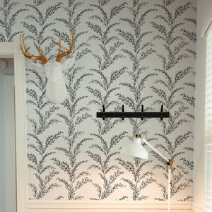 Rustic Floral Wallpaper. Color: Black. Removable Peel + Stick and Traditional Wallpaper Options. Multiple colors available. *