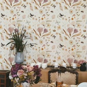 Boho Garden Wallpaper. Peel + Stick Wallpaper and Traditional Options. Accent Wall.