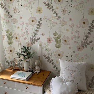 Nursery Floral Wallpaper. Removable Peel + Stick and Traditional Wallpaper Options. Accent Wall. Bedroom.