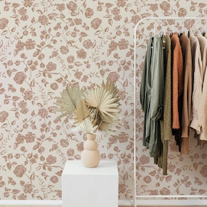 Rosy Elegance Wallpaper. Removable Peel + Stick and Traditional Wallpaper Options. 25 Inch. Elegance. Floral wallpaper. Neutral Wallpaper.