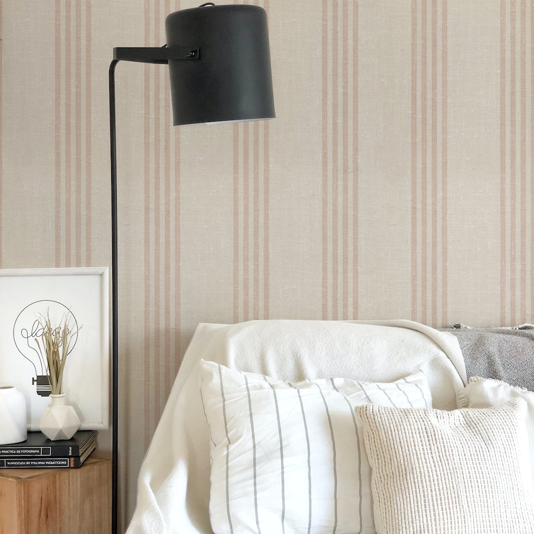 Striped Fabric Wallpaper. Neutral Wallpaper. Peel Stick Wallpaper and Traditional Options