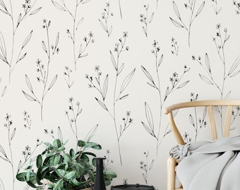 Dainty Minimal Floral Wallpaper. Peel and Stick Wallpaper. Removable. Accent Wall. Multiple Colours Available.